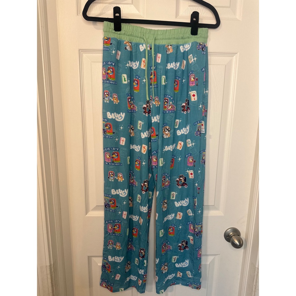 Two Bambinos Bluey Grannies Bamboo Pajama Pants Teal Blue XS Janet Rita Beans